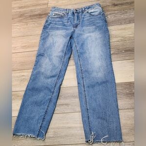 Oat Classic Blue Straight Leg Raw Hem High Rise Denim Jeans Size 10/30